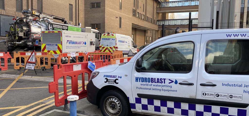 Hydroblast on site at Water jetting job in Yorkshire